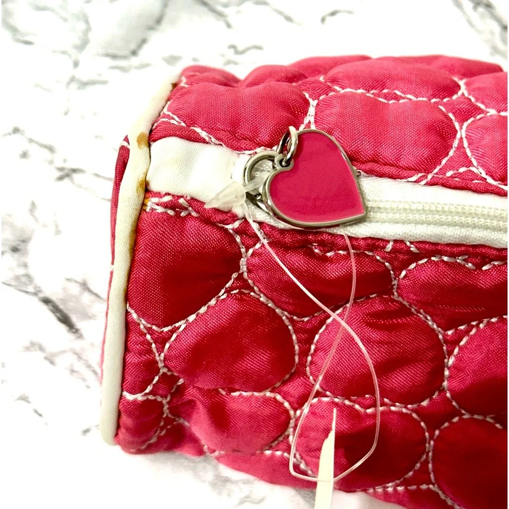 New Vintage Bath & Body Works Hot Pink Heart Shaped Makeup Bag